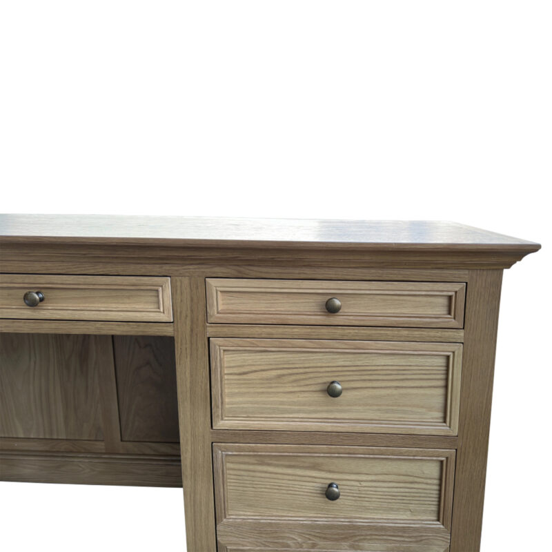 "Noosa" Hamptons Style Timber French Panel Natural Oak Executive Desk with Drawers, 147cmW x 66cmD x 78cmH (RRP $3499) - Image 2
