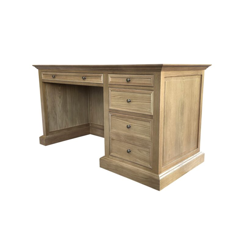 "Noosa" Hamptons Style Timber French Panel Natural Oak Executive Desk with Drawers, 147cmW x 66cmD x 78cmH (RRP $3499) - Image 4
