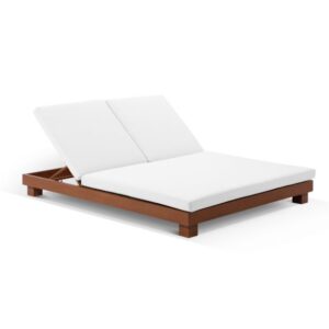 "Hawaii" Hamptons Style Double Sun Lounge in Teak Look Aluminium, Sunbrella Canvas Cushion