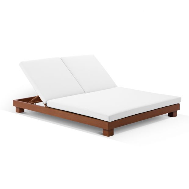 "Hawaii" Hamptons Style Double Sun Lounge in Teak Look Aluminium, Sunbrella Canvas Cushion