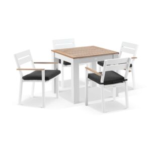 wp-image-tigress-42775.jpg "Newport" Hamptons Style Outdoor White Aluminium Teak Top Square 5 Piece Dining Table Setting, 90x90cm