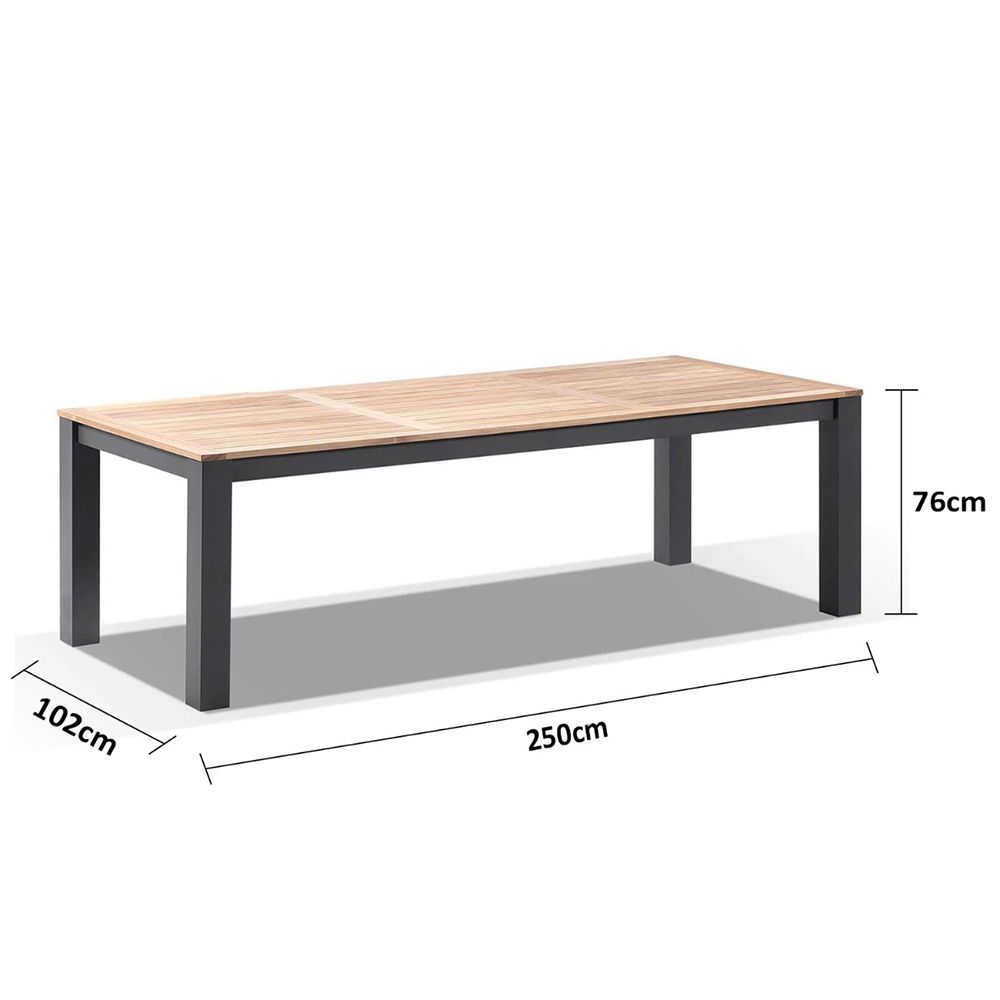 "Newport" Hamptons Style Outdoor Charcoal Aluminium Teak Top Dining Table, 250x100cm - Image 2