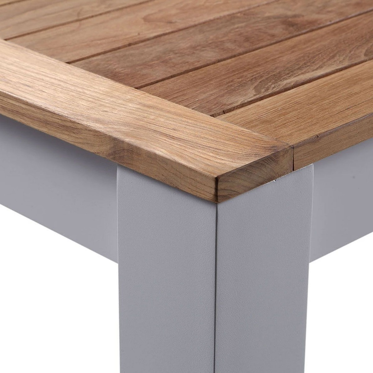 "Newport" Hamptons Style Outdoor White Aluminium Teak Top Dining Table, 250x100cm - Image 2