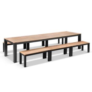wp-image-tigress-42789.jpg "Newport" Hamptons Style Outdoor Charcoal Aluminium Teak Top Dining Table with Bench Seats, 355cm x 102cm