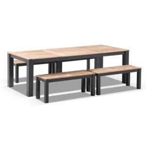 wp-image-tigress-42803.jpg "Newport" Hamptons Style Outdoor Charcoal Aluminium Teak Top Dining Table with Bench Seats, 250cm x 102cm