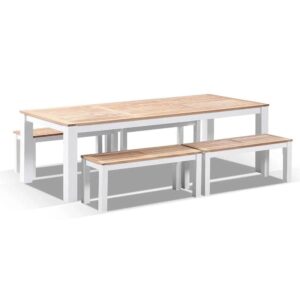 wp-image-tigress-42806.jpg "Newport" Hamptons Style Outdoor White Aluminium Teak Top Dining Table with Bench Seats, 250cm x 102cm