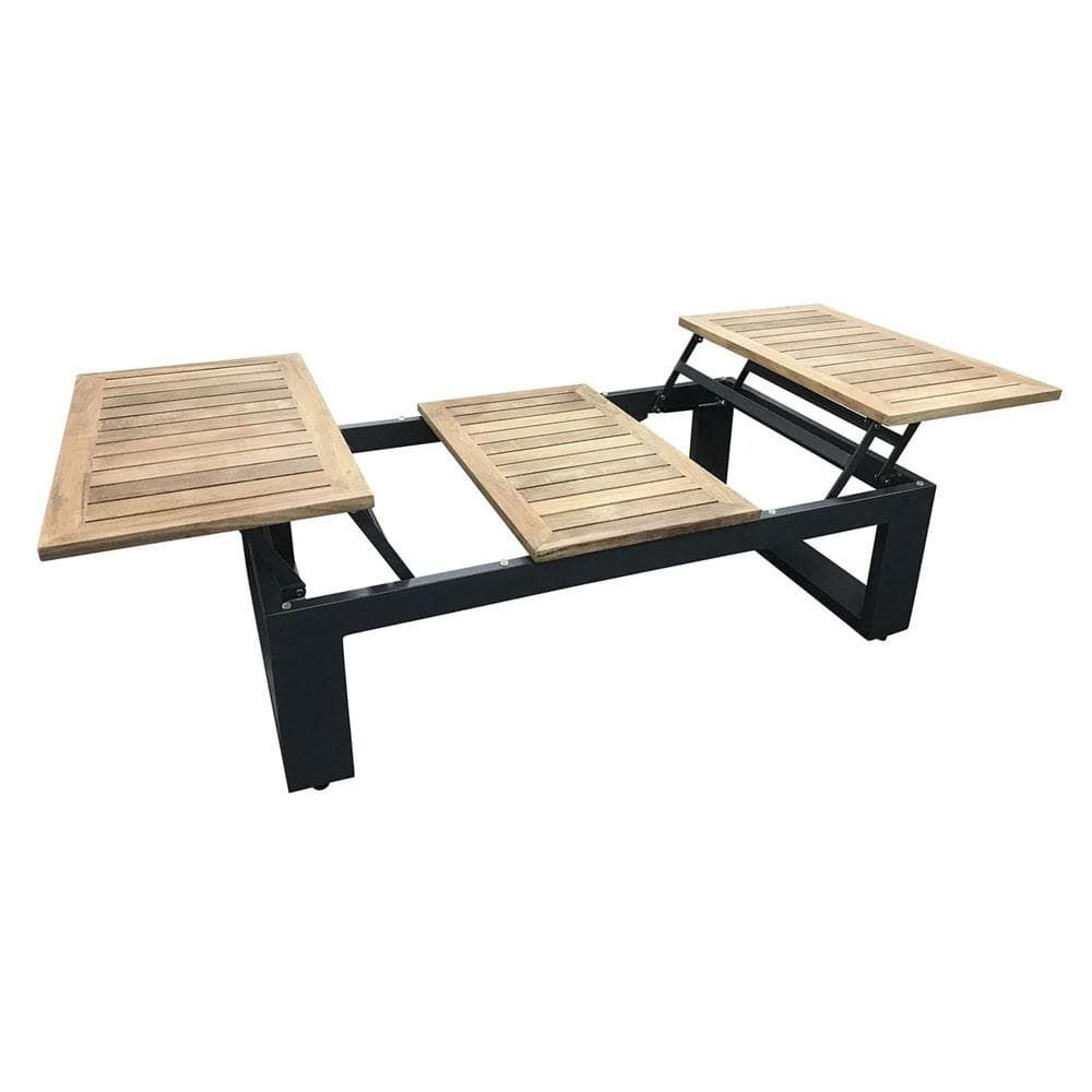"Newport" Hamptons Style Outdoor Charcoal Aluminium Teak Top Coffee Table, L120cm x W70cm x H43cm - Image 2