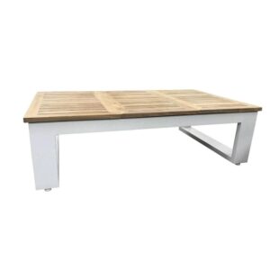 wp-image-tigress-42815.jpg "Newport" Hamptons Style Outdoor White Aluminium Teak Top Coffee Table, L120cm x W70cm x H43cm