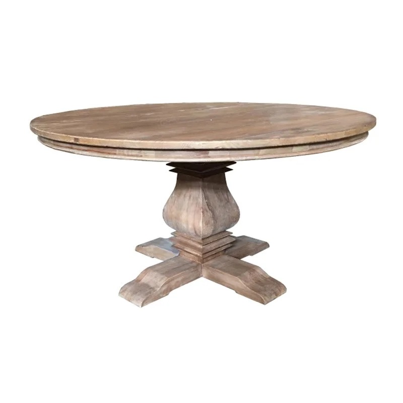 "Madrid" Hamptons Style Round Dining Table with Pedestal Base Recycled Elm, 150cm (RRP $2999) - Image 2