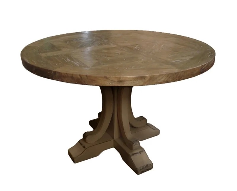 "Maison" Hamptons Style Round Dining Table Pedestal Base Reclaimed Elm, Natural Base 140cm (RRP $2499)