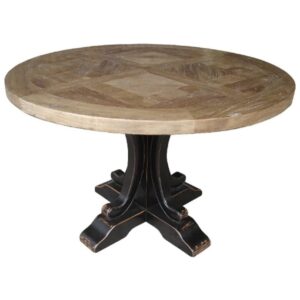 wp-image-tigress-42858.jpg "Maison" Hamptons Style Round Dining Table Pedestal Base Reclaimed Elm, Distressed Black Base 140cm (RRP $2499)