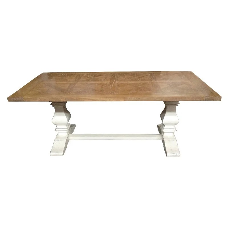 "Maison" Hamptons Style Dining Table Pedestal Base Reclaimed Elm, Distressed White Base 245cmW x 105cmD x 77cmH (RRP $3199) - Image 2