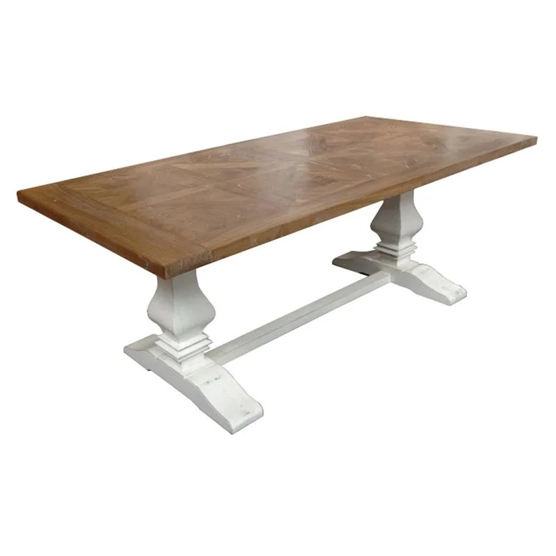"Maison" Hamptons Style Dining Table Pedestal Base Reclaimed Elm, Distressed White Base 245cmW x 105cmD x 77cmH (RRP $3199)