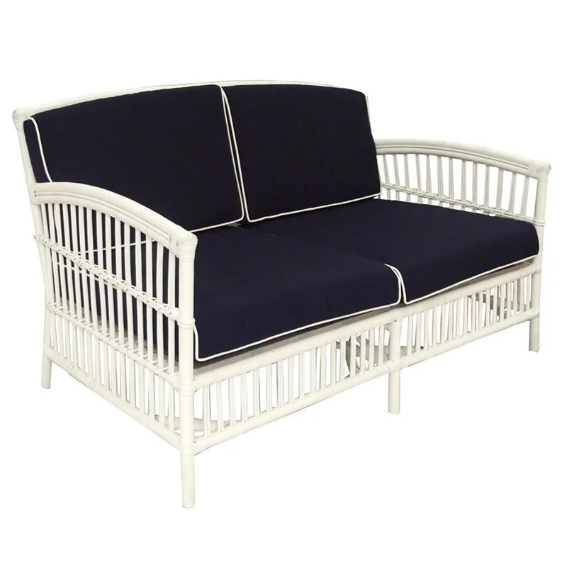 "Alfresco" Hamptons Style 2.5 Seater Rattan Lounge White, Navy cushions with White Piping, 156cmL x 68cmW x 86cmH (RRP $1499)