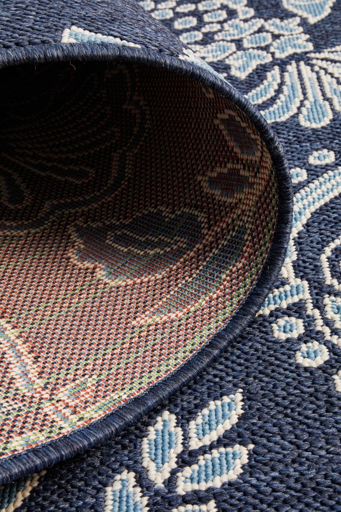 "Seaside" Hamptons Style Outdoor/Indoor Rug, Navy - Image 3
