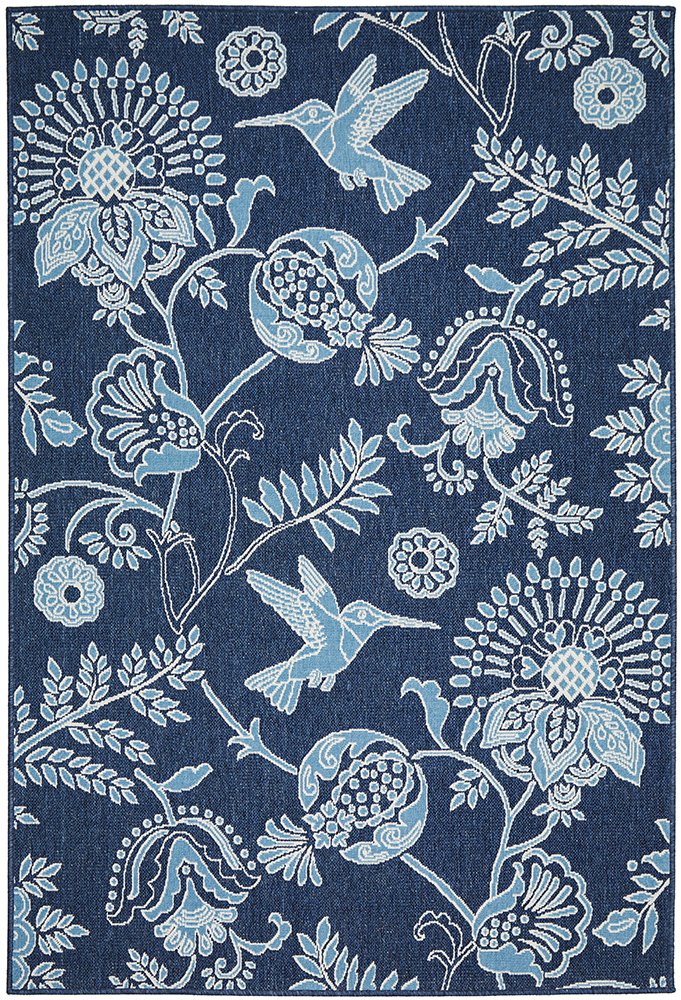 "Seaside" Hamptons Style Outdoor/Indoor Rug, Navy
