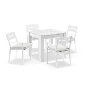 wp-image-tigress-42929.jpg "Hawaii" Hamptons Style Square White Aluminium Dining Table with 4 Chairs, Olefin Grey Cushions
