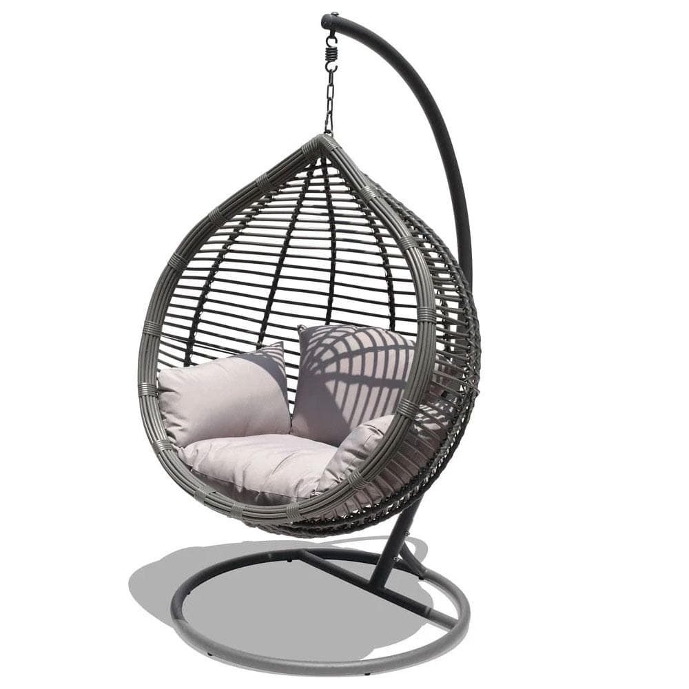RESORT STYLE OUTDOOR HANGING EGG CHAIR IN SLATE GREY WITH STAND