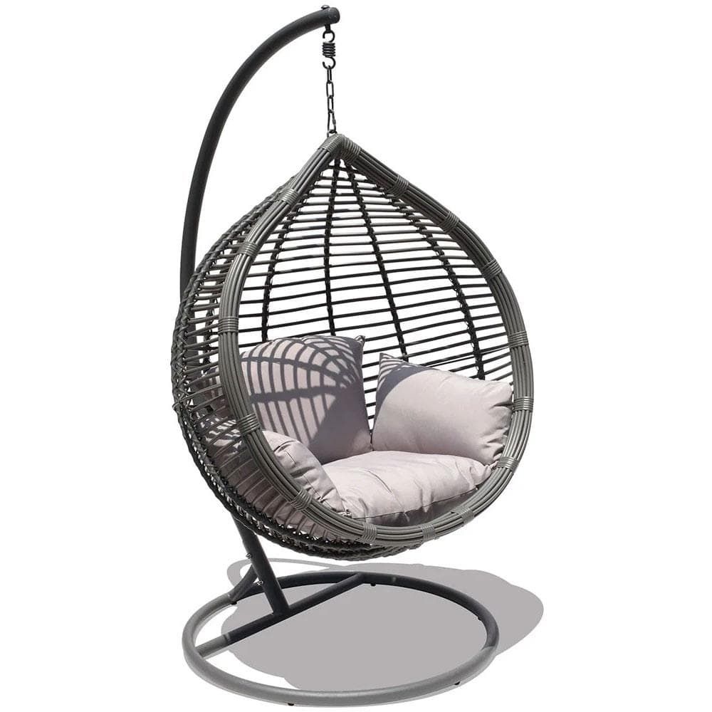 RESORT STYLE OUTDOOR HANGING EGG CHAIR IN SLATE GREY WITH STAND - Image 3