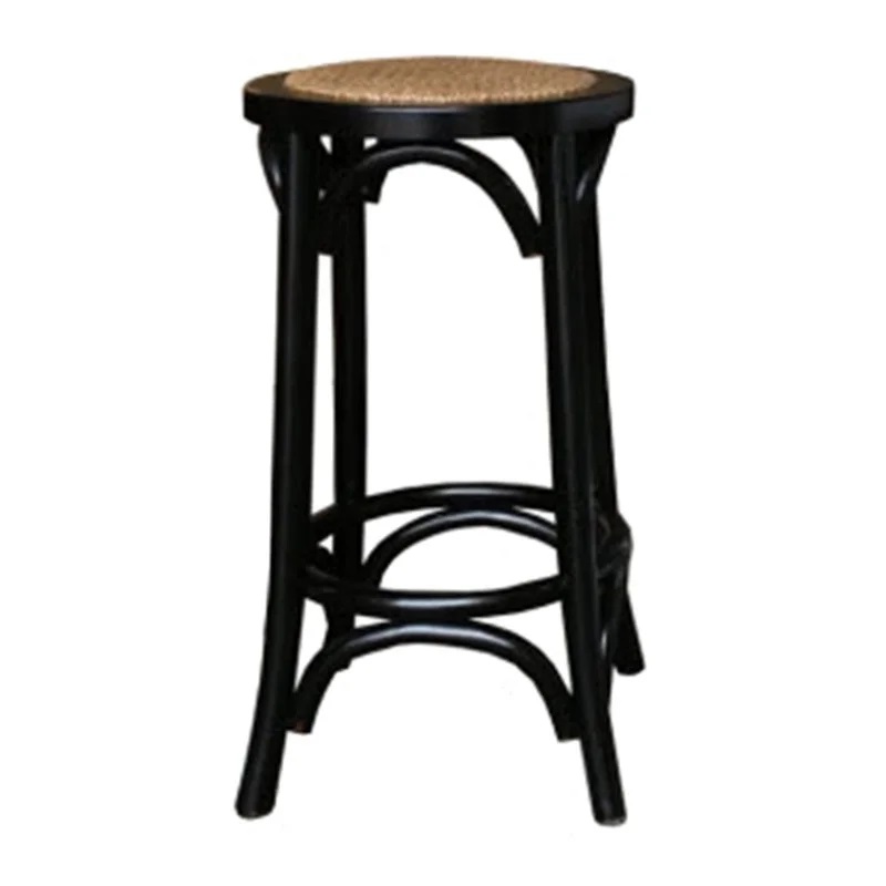 "Noosaville" Timber Kitchen Barstool Rattan Seat (No back) Black, 35cmL x 35cmD x 65cmH (RRP $249)