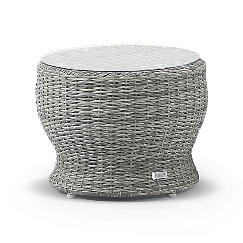Hamptons Style Outdoor Wicker Round Side Table, Brushed Grey Wicker