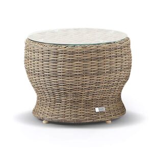 Hamptons Style Outdoor Wicker Round Side Table, Brushed Wheat Wicker