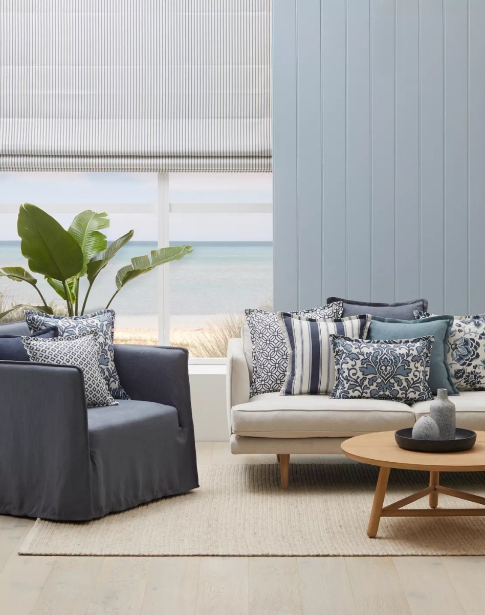 "Amelie" Australian Made Hamptons Style Occasional Armchair, Warwick Montauk Range Fabric with White Piping (RRP $1699) - Image 8