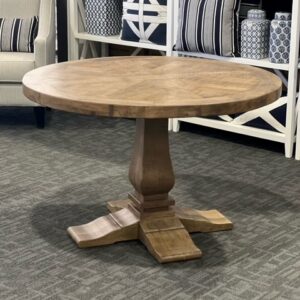 "Whitsunday" Hamptons Style Parquetry Hardwood Timber 120cm Round Dining Table, Hamptons Grey (RRP $1999)