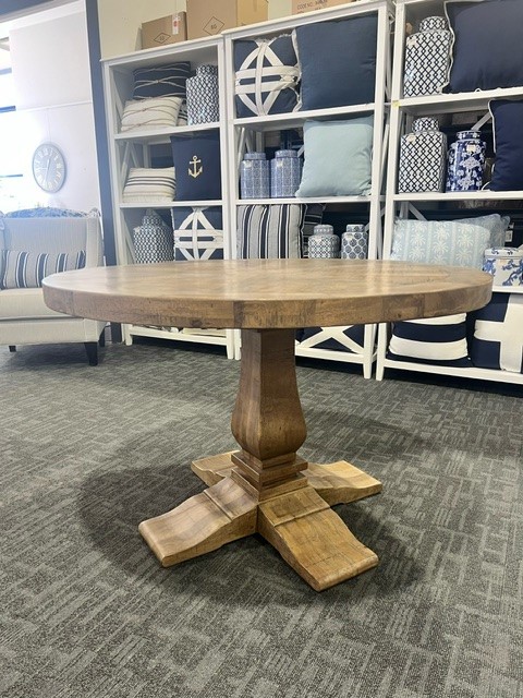 "Whitsunday" Hamptons Style Parquetry Hardwood Timber 120cm Round Dining Package, Hamptons Grey (RRP $2999) - Image 6