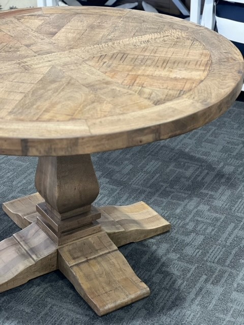 "Whitsunday" Hamptons Style Parquetry Hardwood Timber 120cm Round Dining Package, Hamptons Grey (RRP $3499) - Image 3