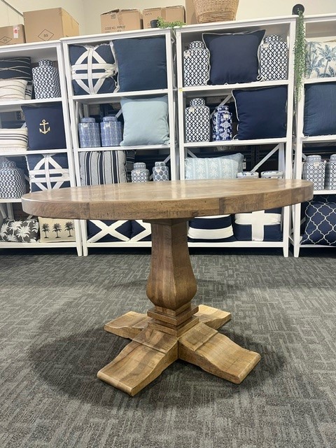 "Whitsunday" Hamptons Style Parquetry Hardwood Timber 120cm Round Dining Package, Hamptons Grey (RRP $3499) - Image 5