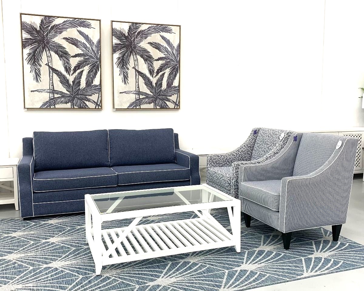 "Bronte" Australian Made Hamptons Style 3 Seater Lounge + 2 x Amelie Armchairs. Made to order in over 100 fabrics (RRP $4999)