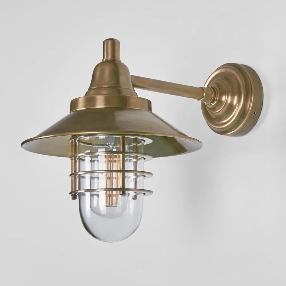 HAMPTONS STYLE CLARK OUTDOOR WALL LIGHT, ANTIQUE BRASS (RRP $599) - Image 2