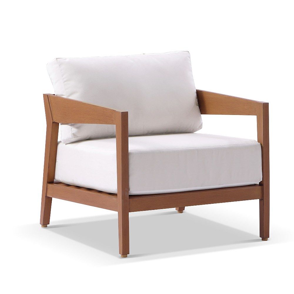 Clontarf 1 Seater Armchair Outdoor Teak Look Aluminium Chair, Sunbrella Cushions - Image 2