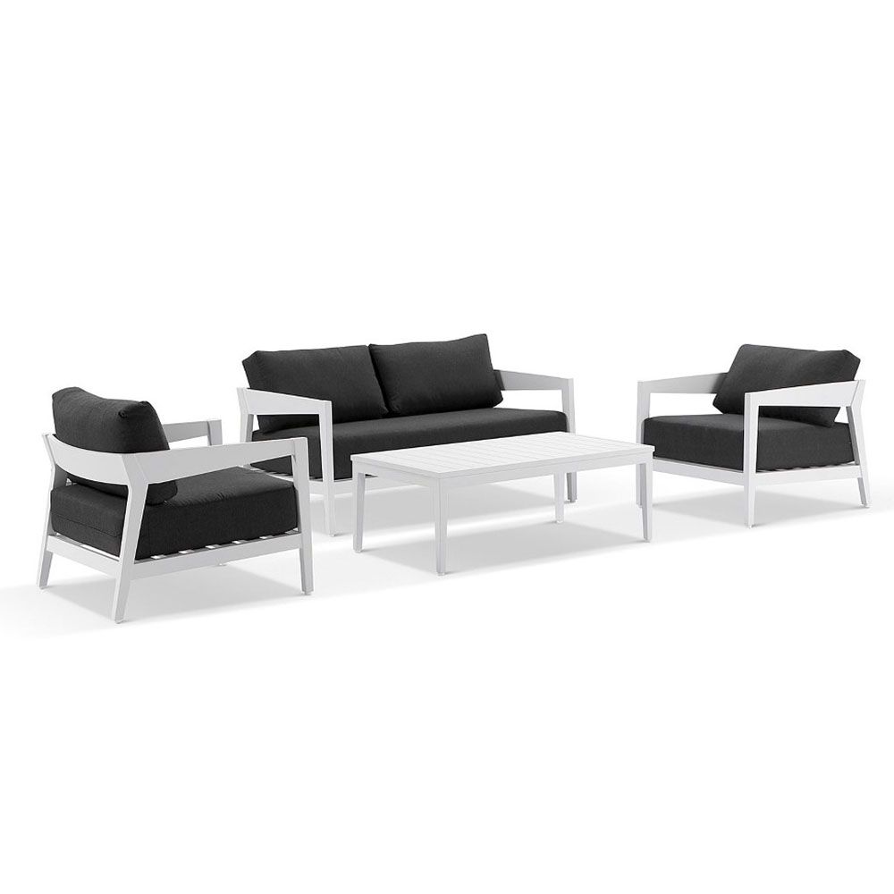 Clontarf 2+1+1 Outdoor Aluminium Lounge Setting with Coffee Table, White with Grey Cushions