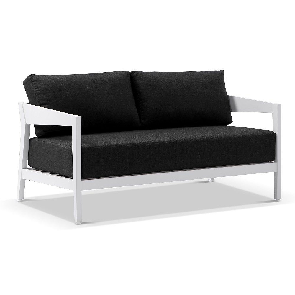 Clontarf 2+1+1 Outdoor Aluminium Lounge Setting with Coffee Table, White with Grey Cushions - Image 2