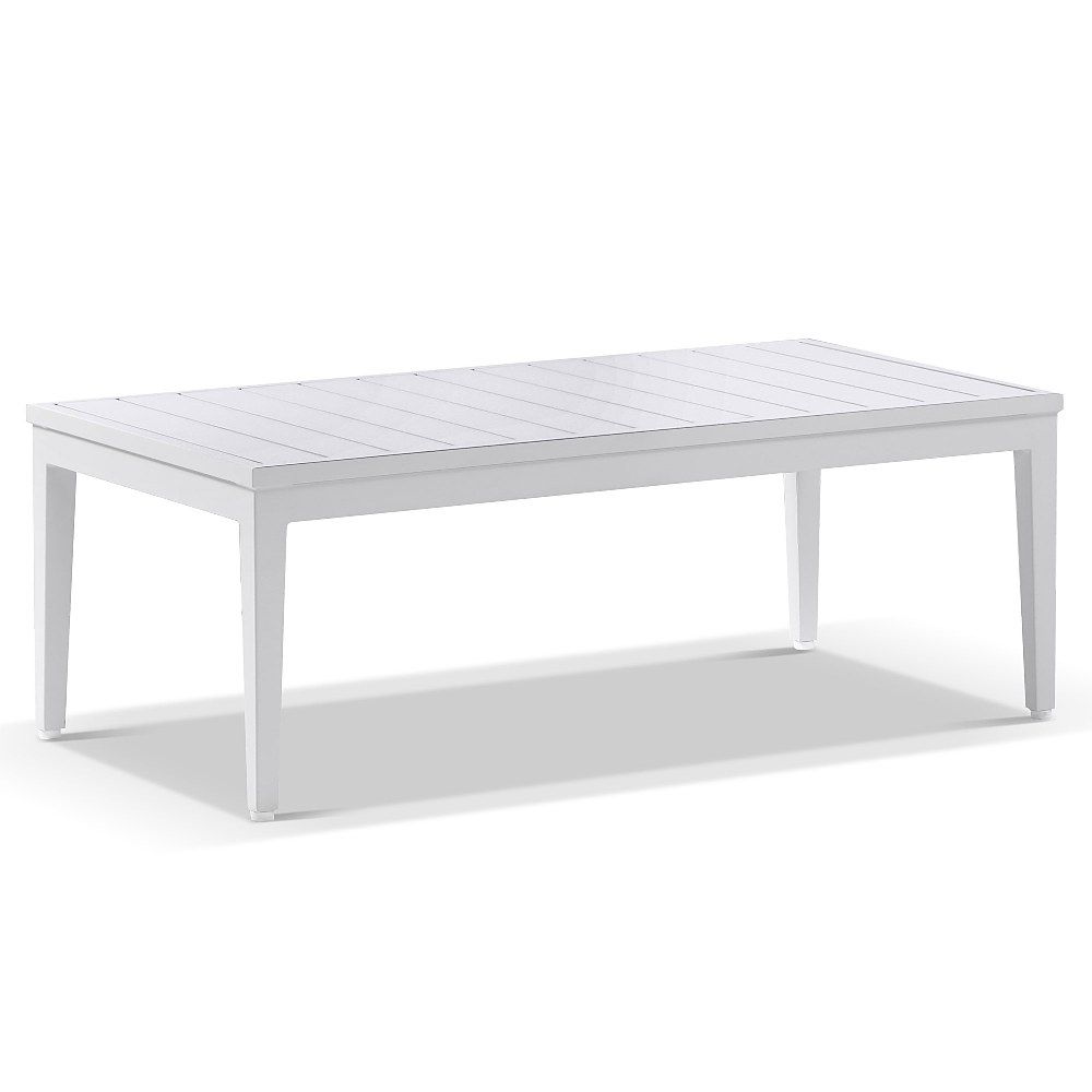 Clontarf 2+1+1 Outdoor Aluminium Lounge Setting with Coffee Table, White with Grey Cushions - Image 4