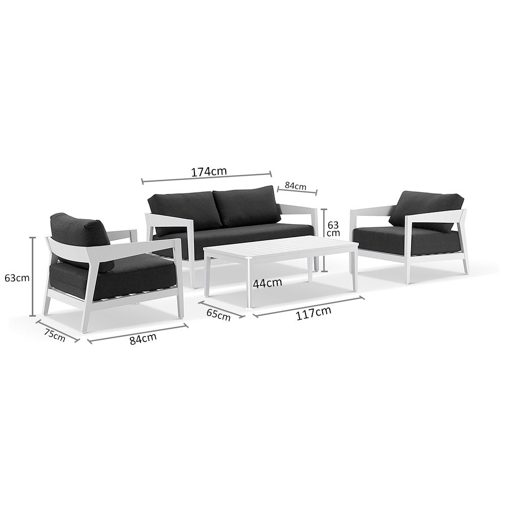 Clontarf 2+1+1 Outdoor Aluminium Lounge Setting with Coffee Table, White with Grey Cushions - Image 5