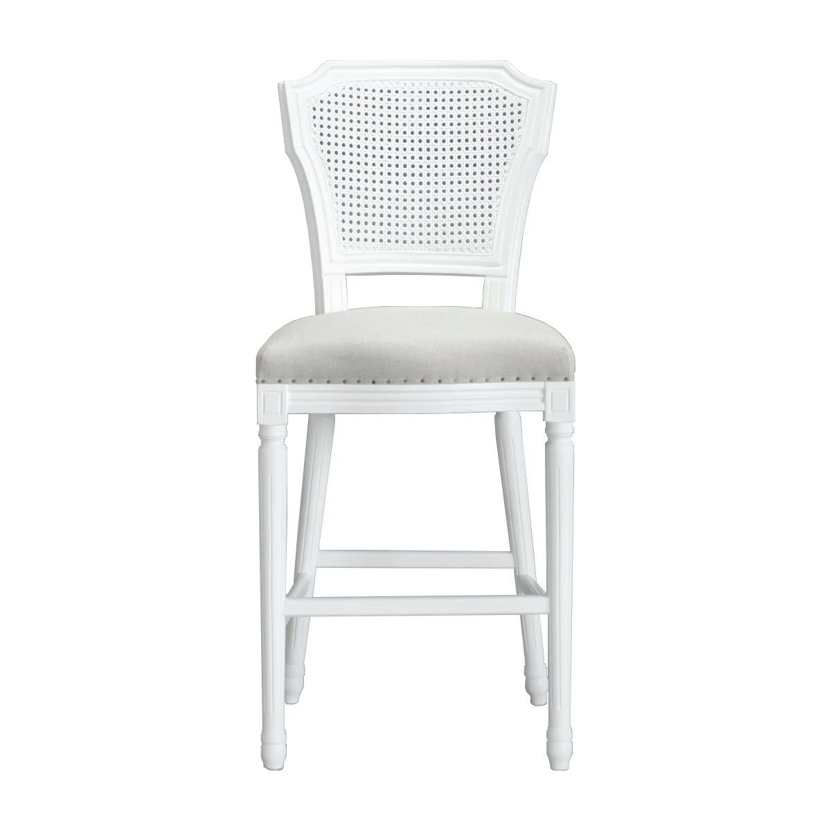 "Marseille" Hamptons Style White Timber Barstool Rattan Back, Linen Seat (RRP $799) - Image 2