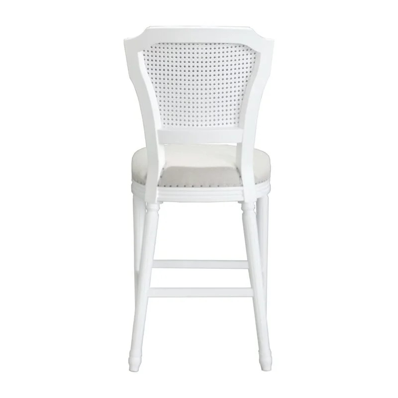 "Marseille" Hamptons Style White Timber Barstool Rattan Back, Linen Seat (RRP $799) - Image 3