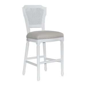 "Marseille" Hamptons Style White Timber Barstool Rattan Back, Linen Seat (RRP $799)
