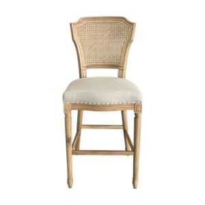 "Marseille" Hamptons Style Barstool Rattan Back, Weathered Oak Linen Seat (RRP $799)