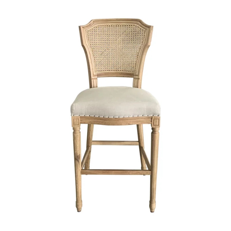"Marseille" Hamptons Style Barstool Rattan Back, Weathered Oak Linen Seat (RRP $799)