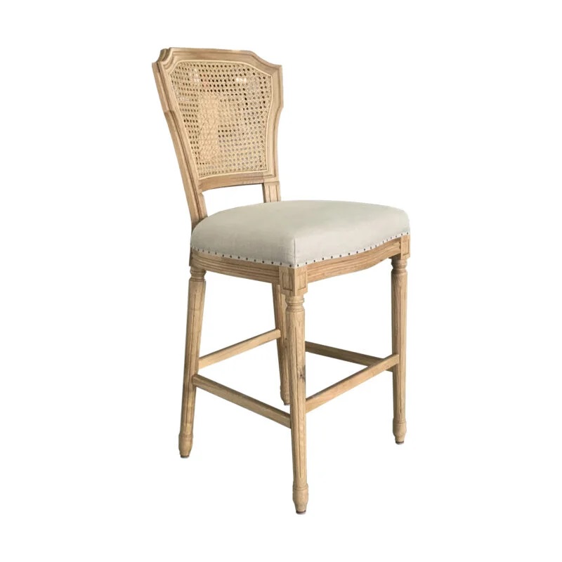 "Marseille" Hamptons Style Barstool Rattan Back, Weathered Oak Linen Seat (RRP $799) - Image 2