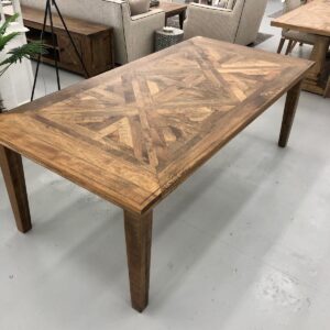 "Hayman" Resort Style Hardwood Timber Parquetry Dining Table, Vintage Finish, 180x90x77cm (RRP $1999)