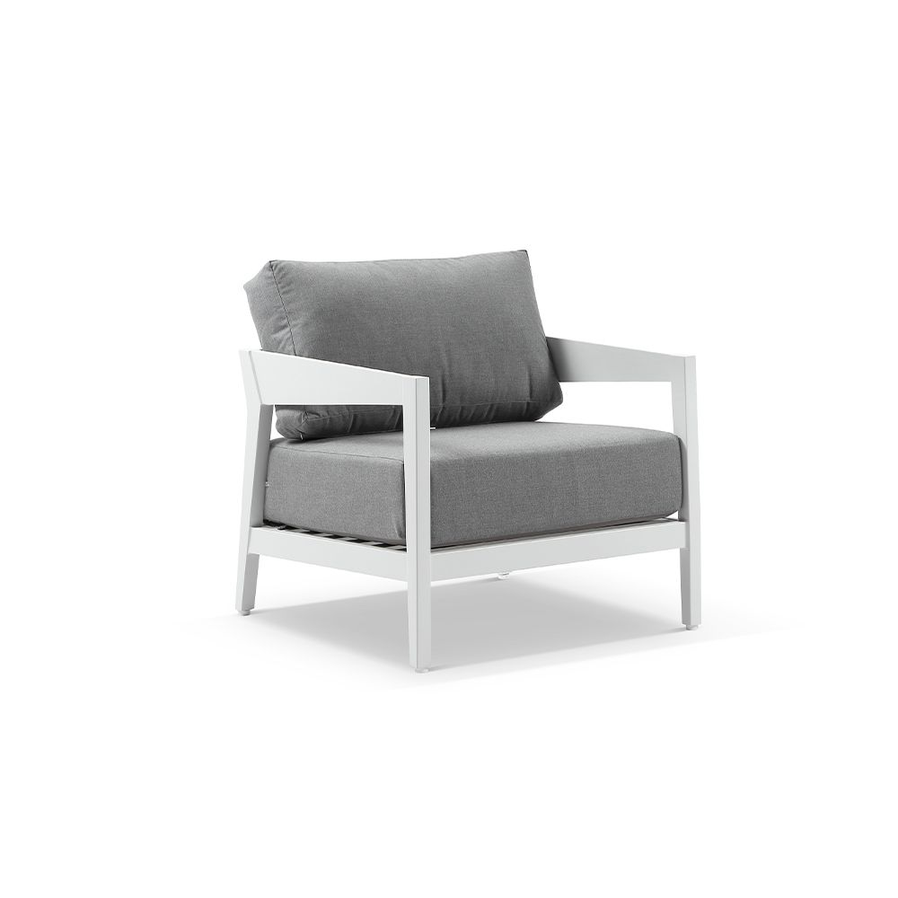 Clontarf 3+1+1 Outdoor Aluminium Lounge Setting with Coffee Table, White with Sunbrella Grey Cushions - Image 3