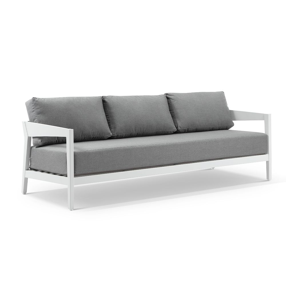 Clontarf 3+1+1 Outdoor Aluminium Lounge Setting with Coffee Table, White with Sunbrella Grey Cushions - Image 4