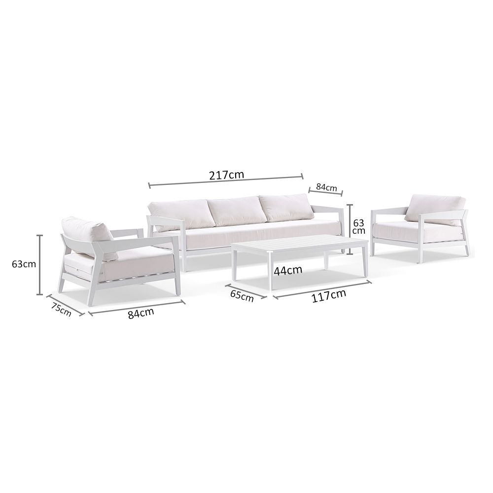 Clontarf 3+1+1 Outdoor Aluminium Lounge Setting with Coffee Table, White with Sunbrella White Cushions - Image 2