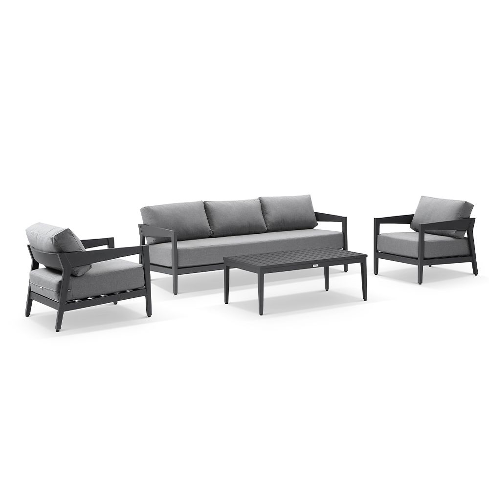 Clontarf 3+1+1 Outdoor Aluminium Lounge Setting with Coffee Table, Charcoal with Sunbrella Slate Cushions