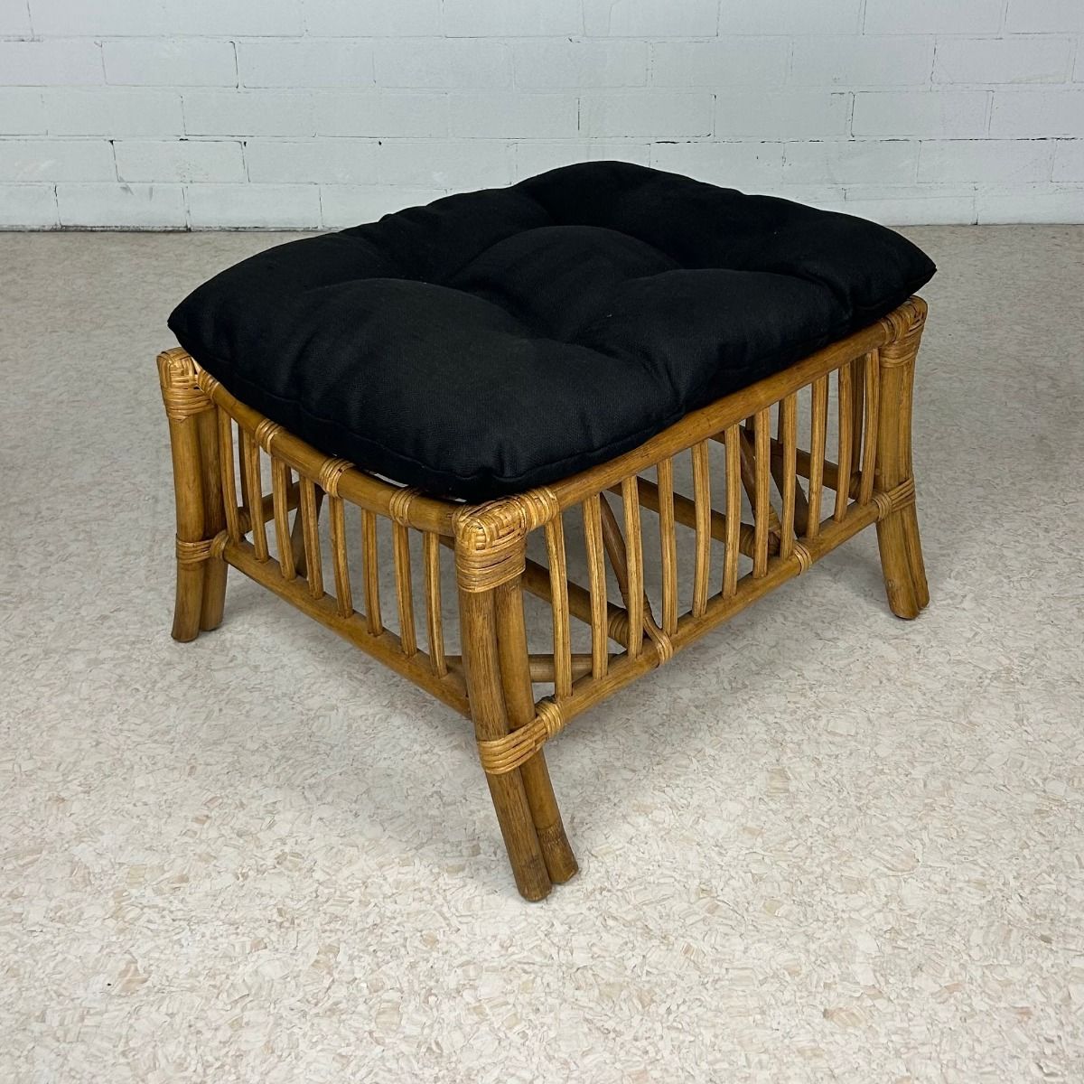"Long Island" Lounge Foot Stool in Teak Cane with Black Covers (RRP $349)